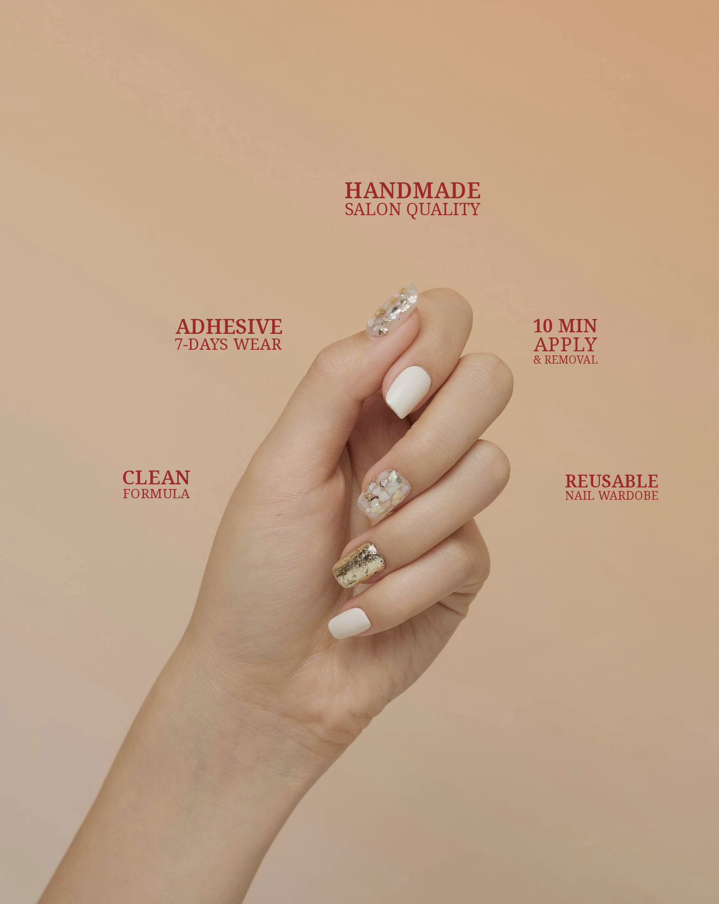 Aloha Hawaii glitter press-on nails — white and gold foil, square shape | Ochic Nails