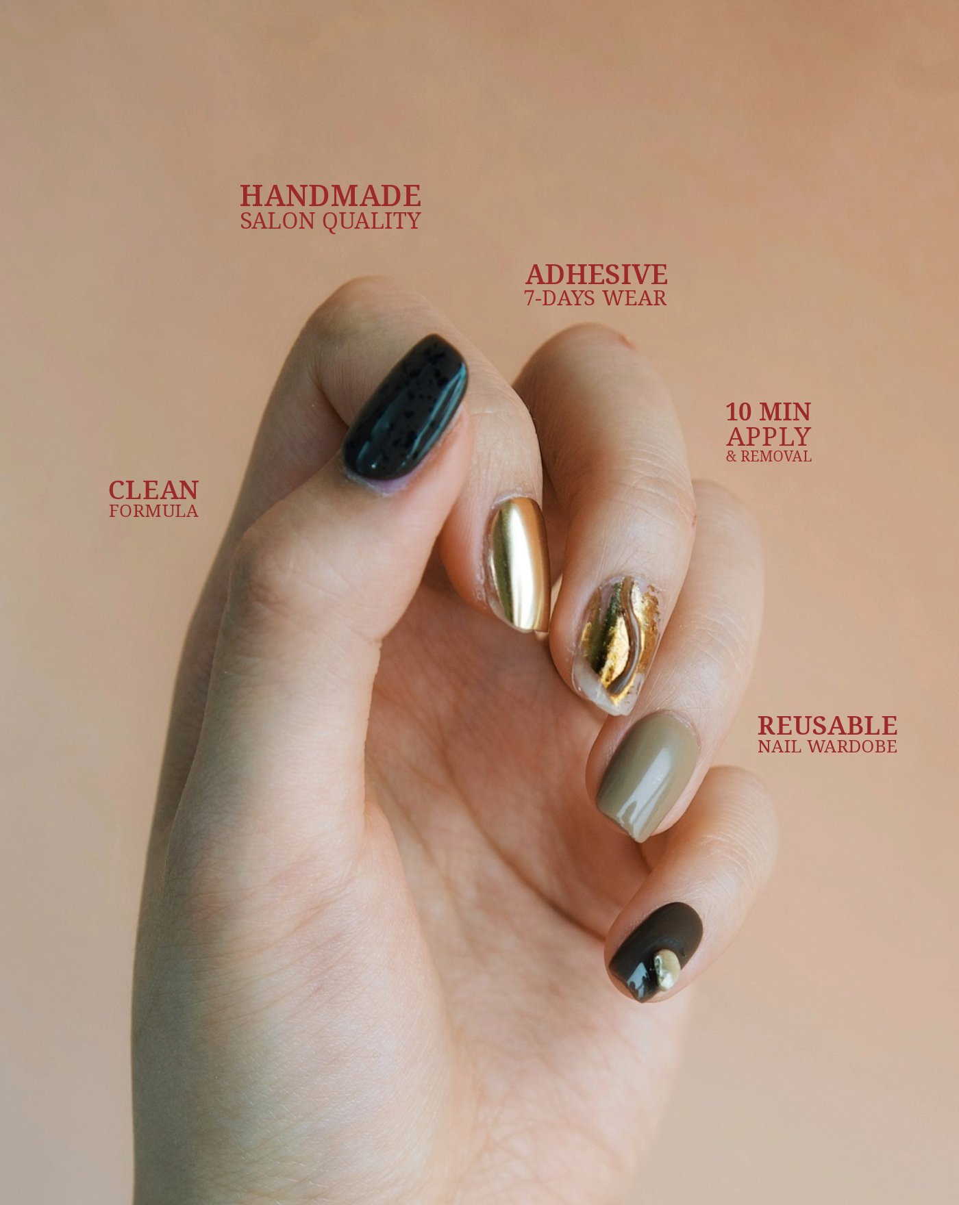 Kyoto Harmony 3D press-on nails — inspired by modern Japandi styled housing, 3d nail art | Ochic