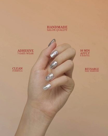 Bright Diamond glitter press-on nails — crystal clear with diamond sparkle | Ochic