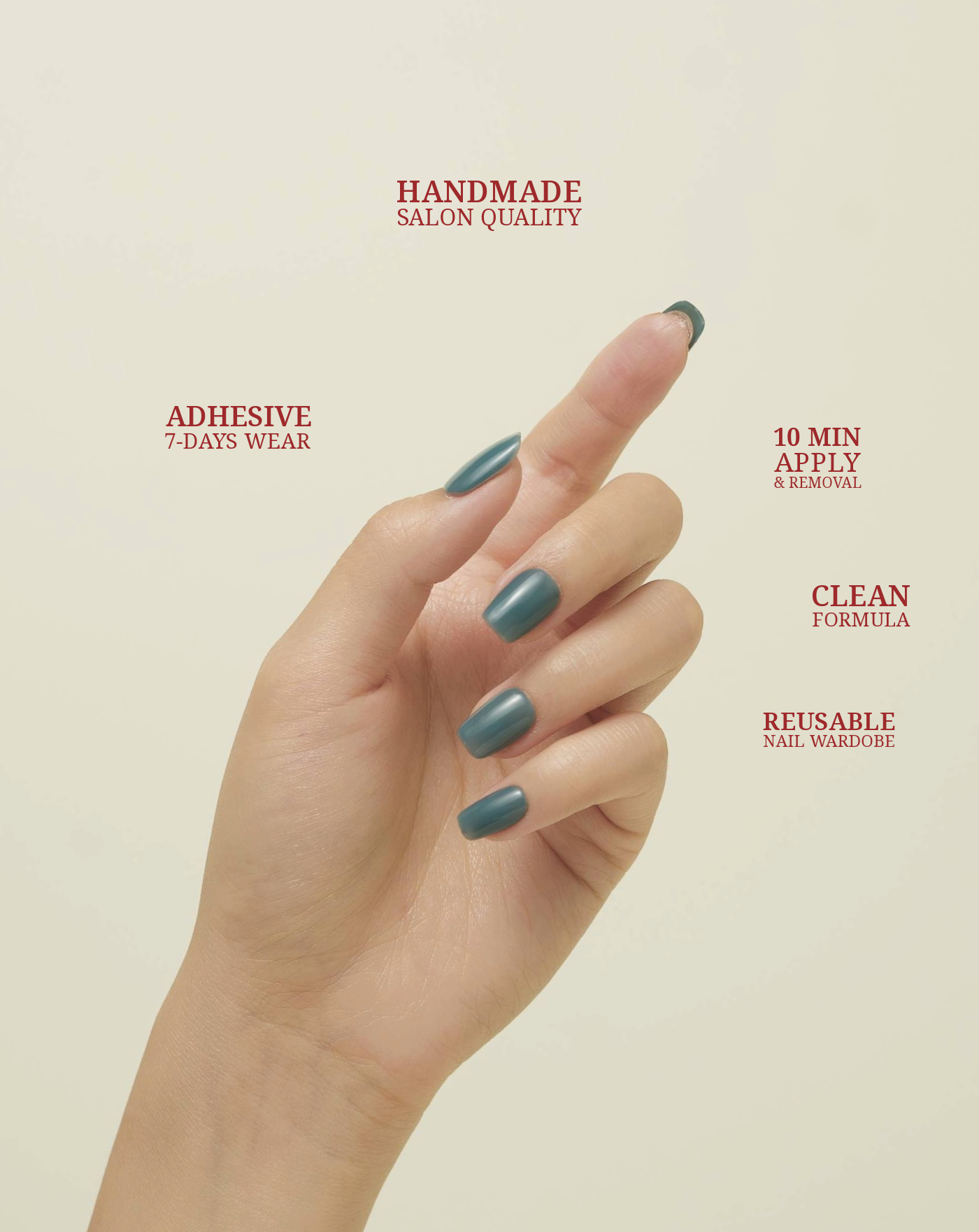 Calm Oasis single-colour press-on nails — soft neutral tone, square shape | Ochic Nails