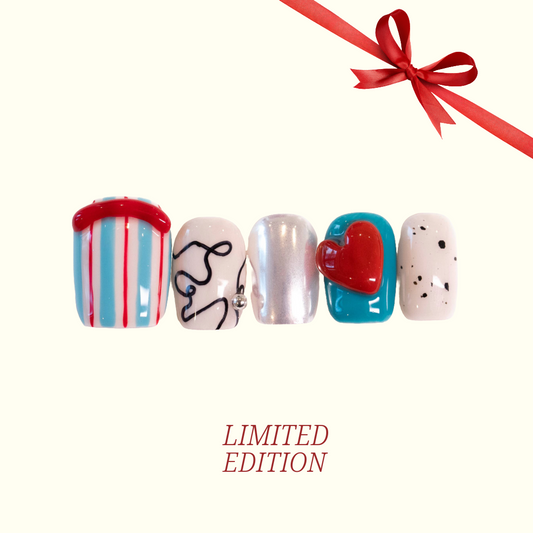 Candy Cane Christmas 3D press-on nails — festive stripes and ribbon | Ochic Nails