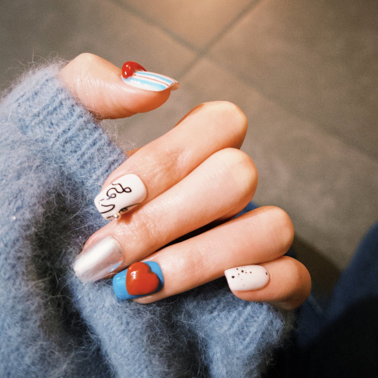 Candy Cane Christmas 3D press-on nails — festive stripes and ribbon | Ochic Nails