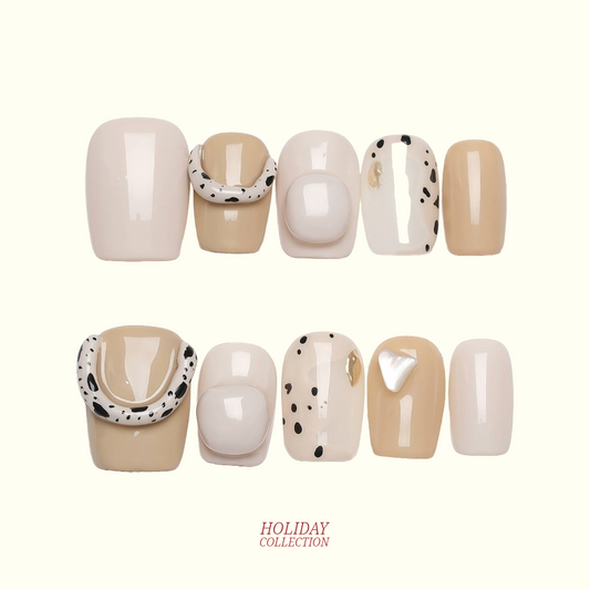Cefalù Afternoon 3D press-on nails — milky yellow with dots detail | Ochic Nails