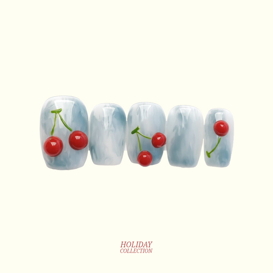 Cherry Hill 3D press-on nails — red cherry nail art | Ochic Nails