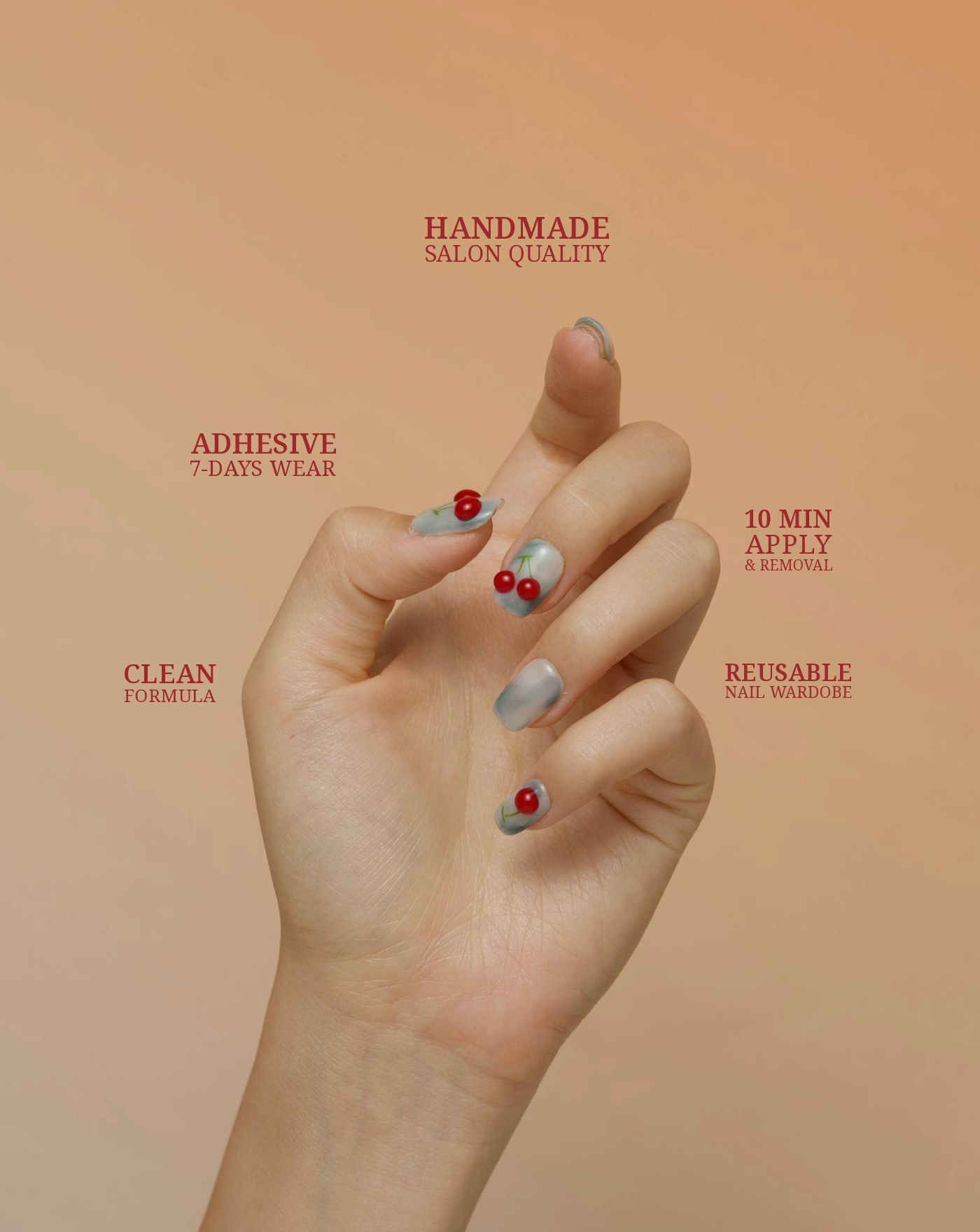 Cherry Hill 3D press-on nails — red cherry nail art | Ochic Nails