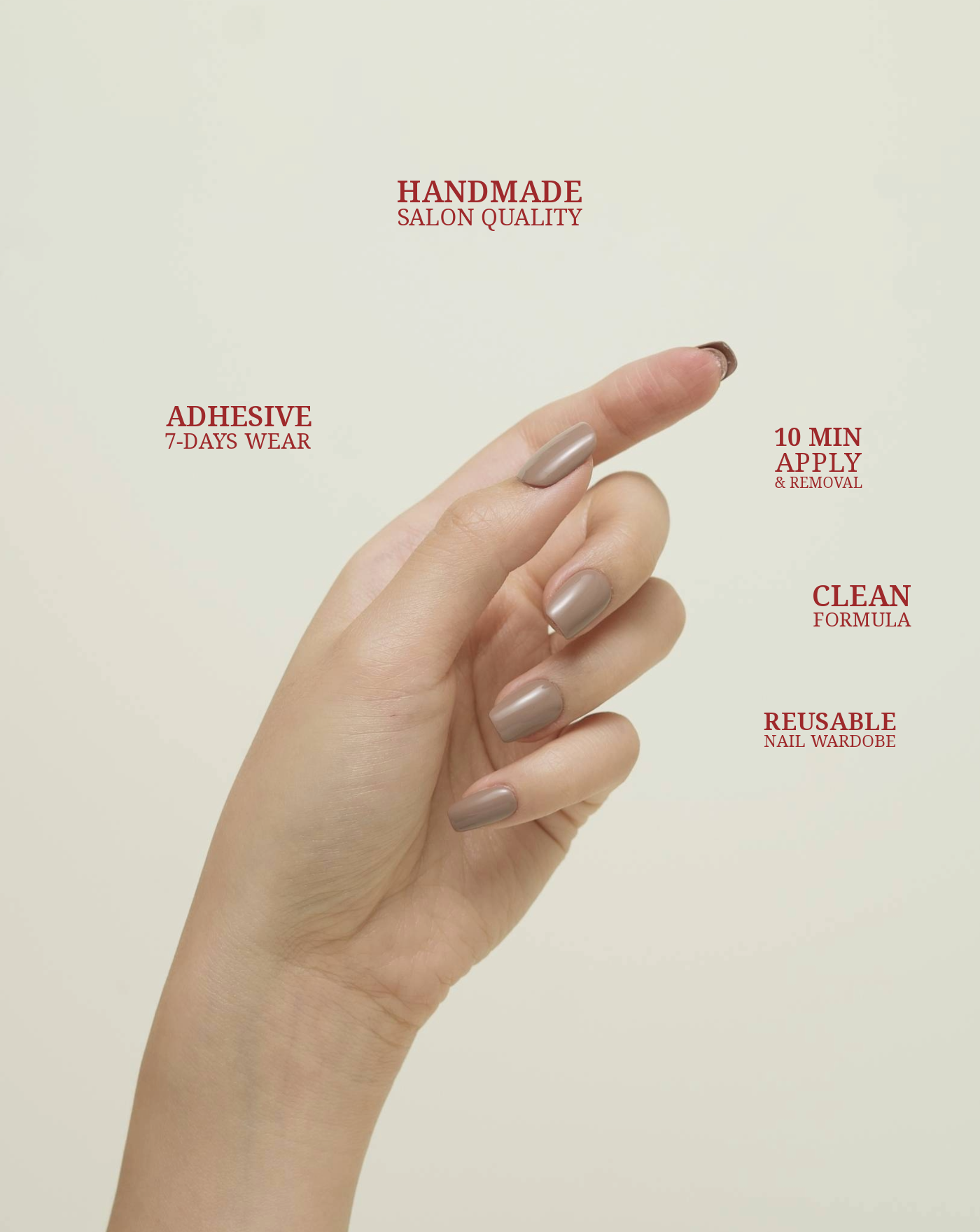 Coffee Break single-colour press-on nails — warm mocha brown, square shape | Ochic