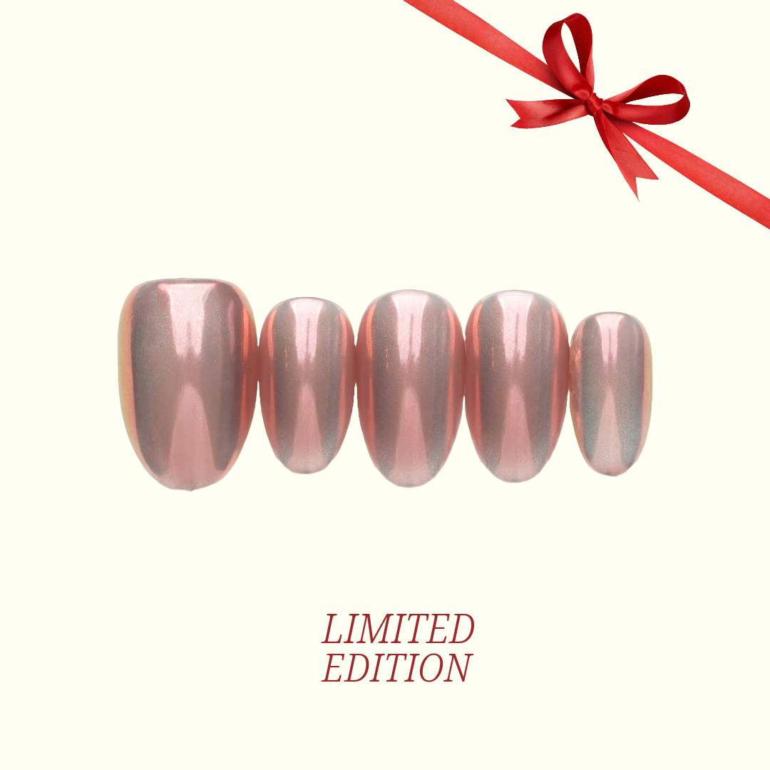 Cotton Candy pink chrome glitter press-on nails — pastel pink metallic finish | Ochic