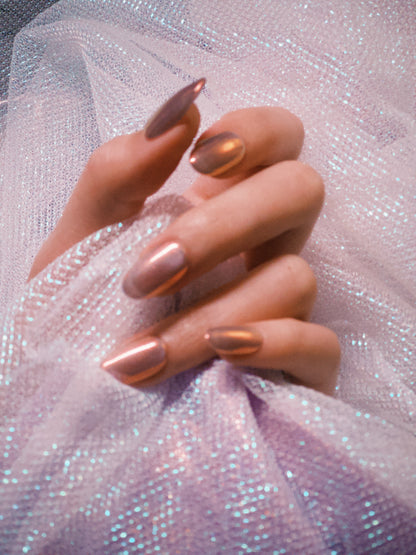 Cotton Candy pink chrome glitter press-on nails — pastel pink metallic finish | Ochic