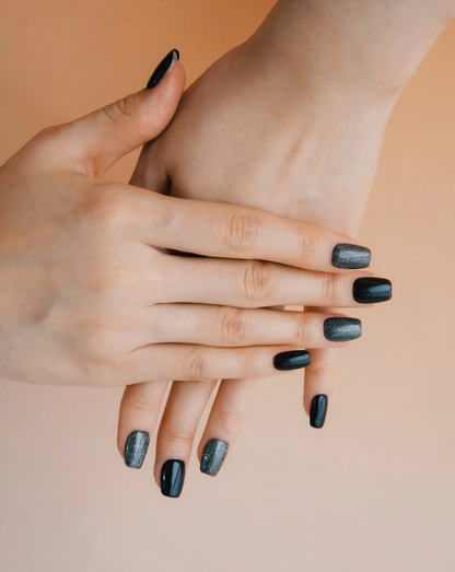 Dusk Till Dawn ombré glitter press-on nails — sunset tones, almond shape | Ochic