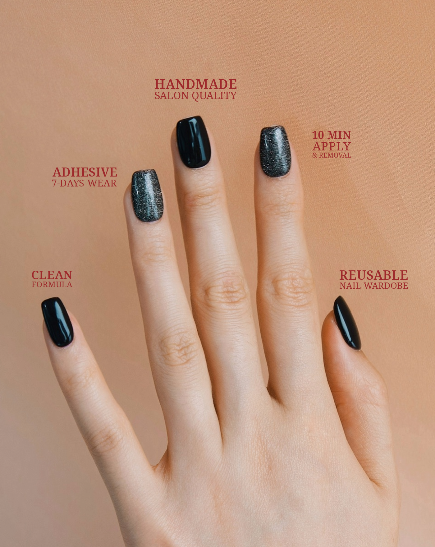 Dusk Till Dawn ombré glitter press-on nails — sunset tones, almond shape | Ochic