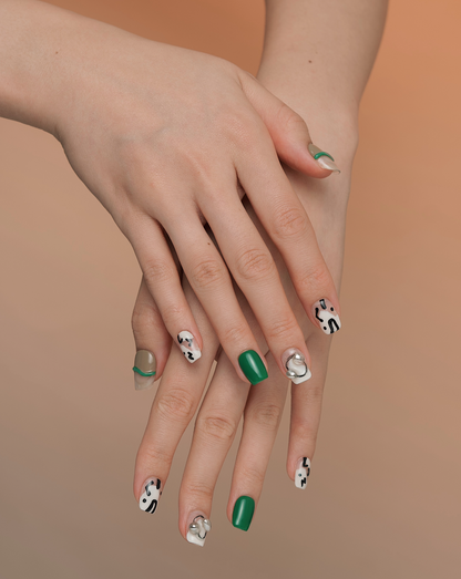 Dutch Roadtrip 3D press-on nails — green grass land, windmills, Netherlands inspired | Ochic