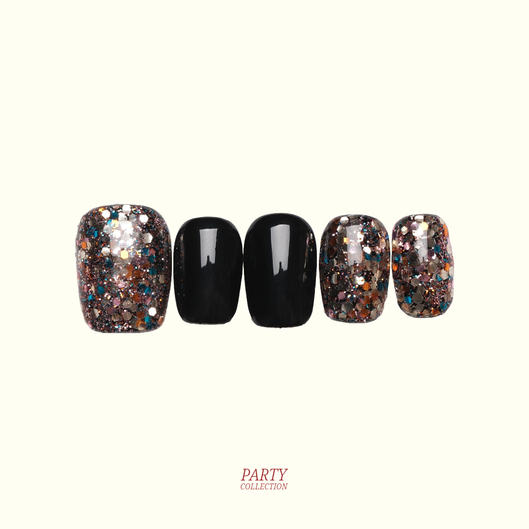 Firework glitter press-on nails — multi-colour sparkle, party nail design | Ochic