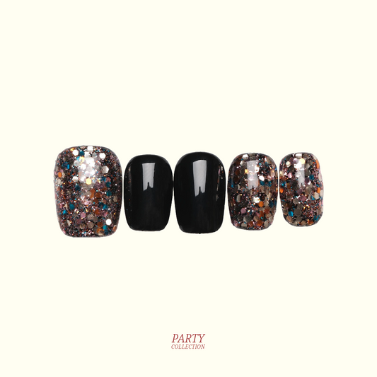 Firework glitter press-on nails — multi-colour sparkle, party nail design | Ochic