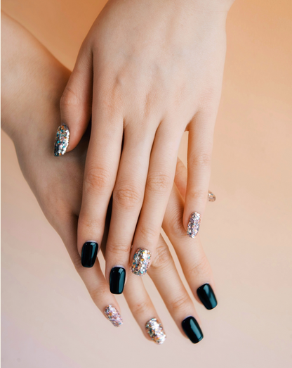 Firework glitter press-on nails — multi-colour sparkle, party nail design | Ochic