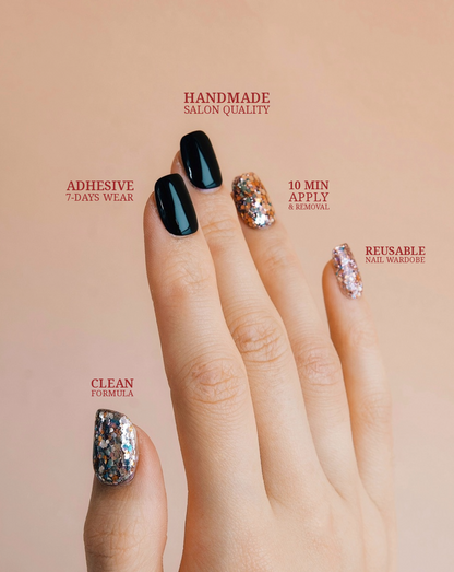 Firework glitter press-on nails — multi-colour sparkle, party nail design | Ochic