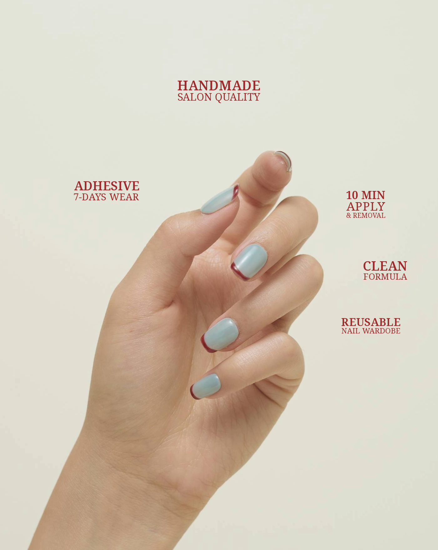 French Riviera French tip press-on nails — classic red tip, square shape | Ochic