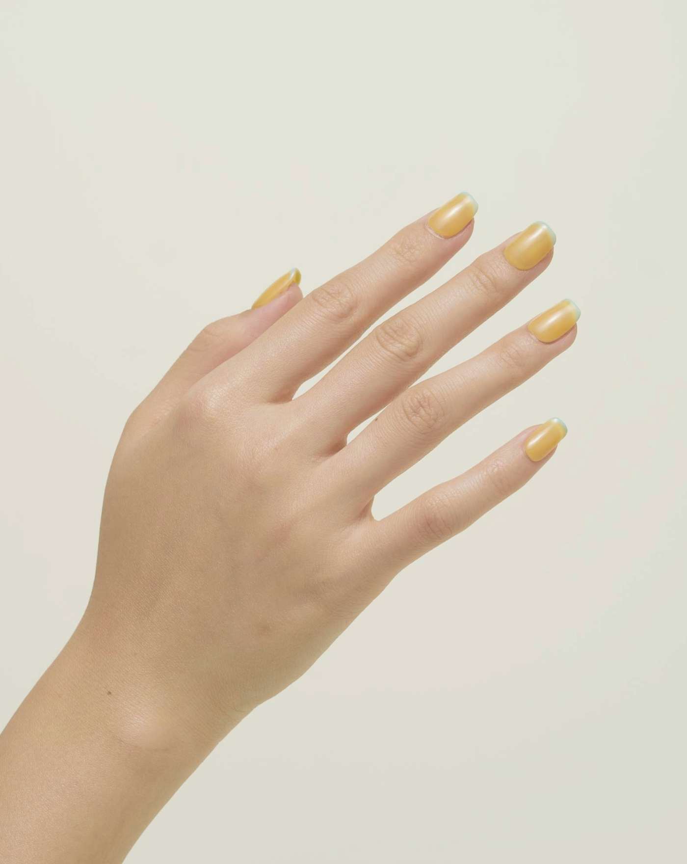 French Sunshine French tip press-on nails — soft yellow with baby blue tips | Ochic