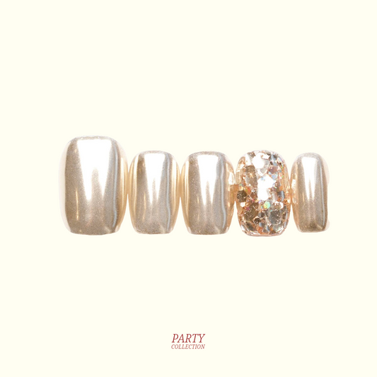 Golden Hour glitter press-on nails — warm gold shimmer, diamond glitters, square shape | Ochic