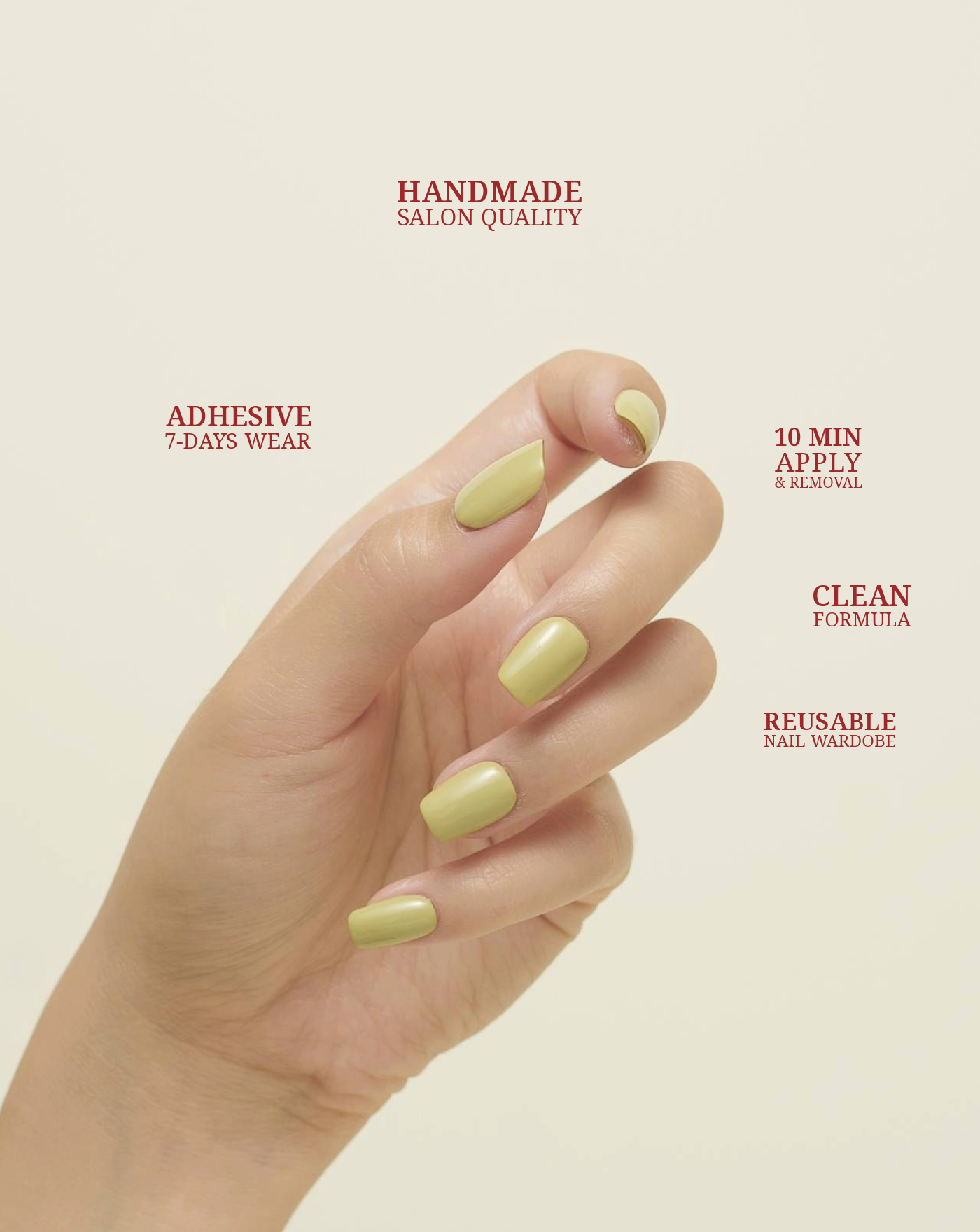 Keep It Up single-colour press-on nails — lemon yellow, square shape | Ochic