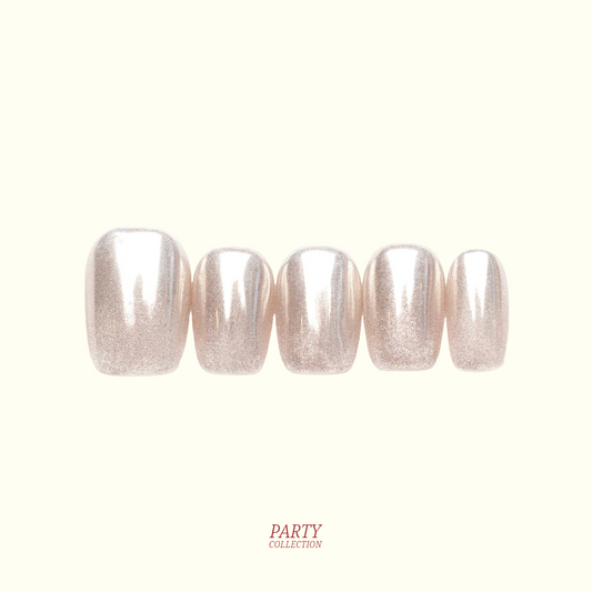 Moonlight Dancing glitter press-on nails — silver shimmer, square shape | Ochic