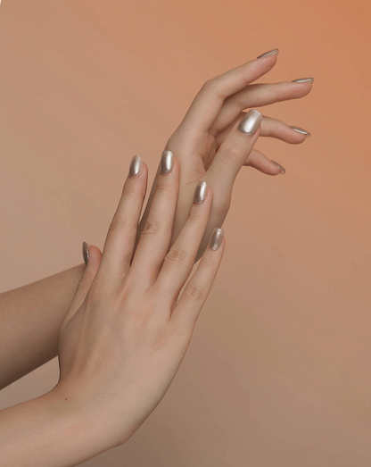 Moonlight Dancing glitter press-on nails — silver shimmer, square shape | Ochic