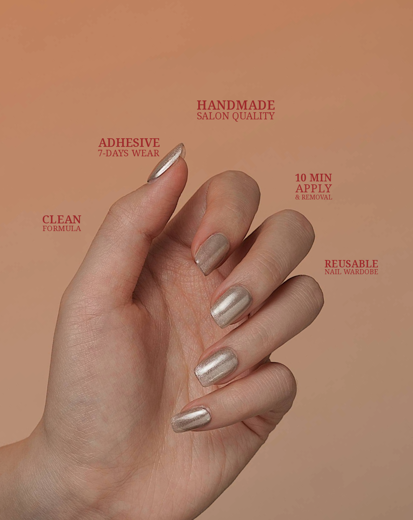 Moonlight Dancing glitter press-on nails — silver shimmer, square shape | Ochic