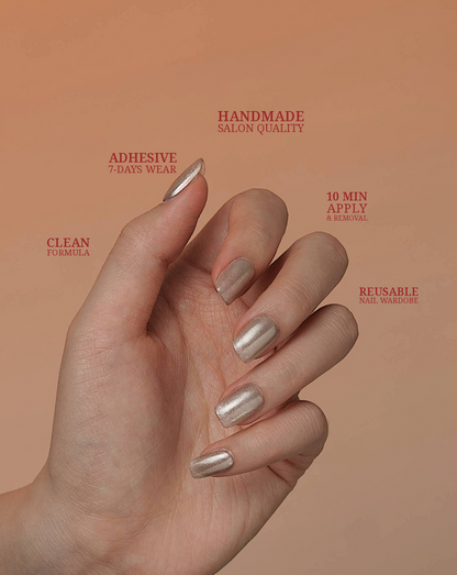 Moonlight Dancing glitter press-on nails — silver shimmer, square shape | Ochic