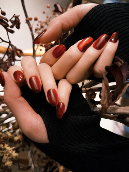Red Velvet single-colour press-on nails — deep velvet red, almond shape | Ochic