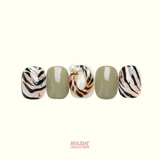 Safari Dream 3D press-on nails — animal print nail art, earthy tones | Ochic