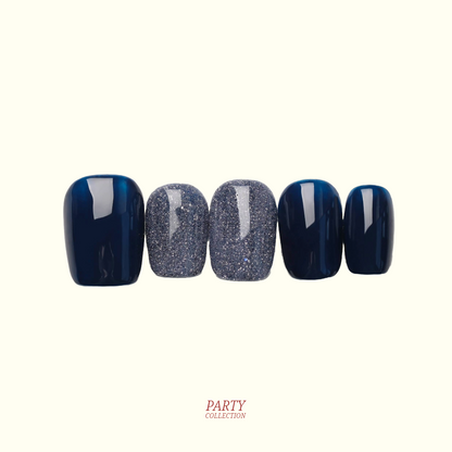 Sky Fall glitter press-on nails — sky blue with shimmer, square shape | Ochic