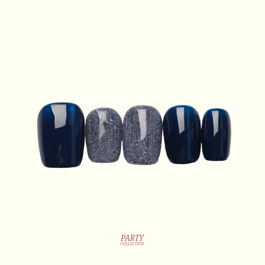 Sky Fall glitter press-on nails — sky blue with shimmer, square shape | Ochic