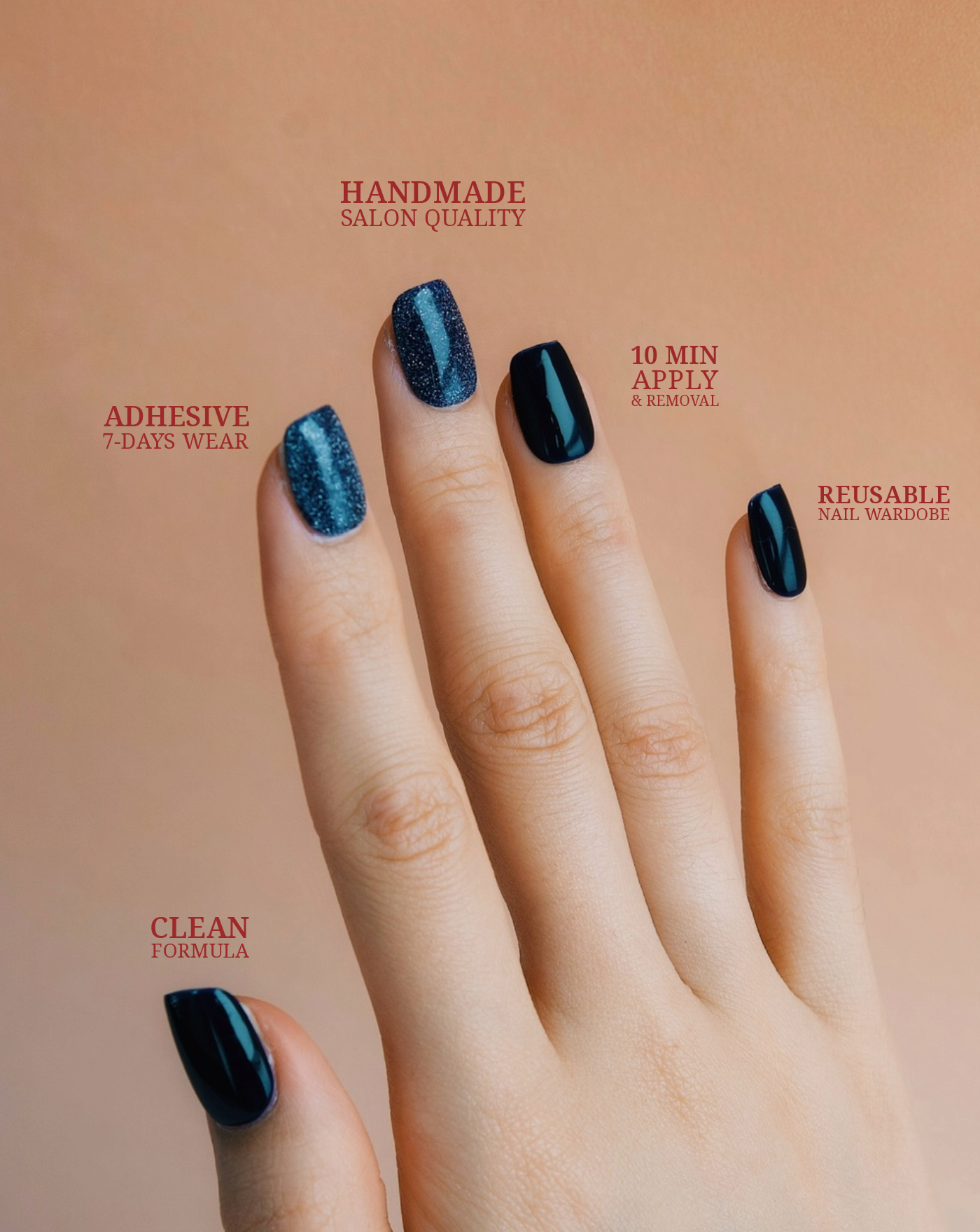 Sky Fall glitter press-on nails — sky blue with shimmer, square shape | Ochic