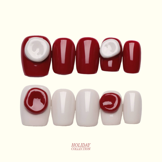 Spanish Soul 3D press-on nails — flamenco red and white nail art | Ochic