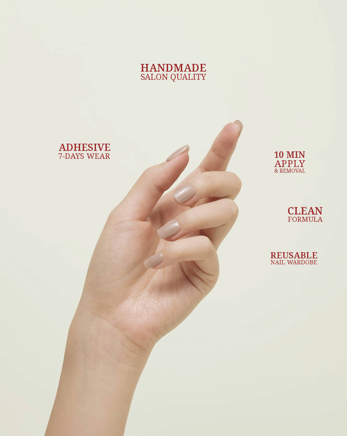 Stay Focused single-colour press-on nails — soft grey nude, square shape | Ochic