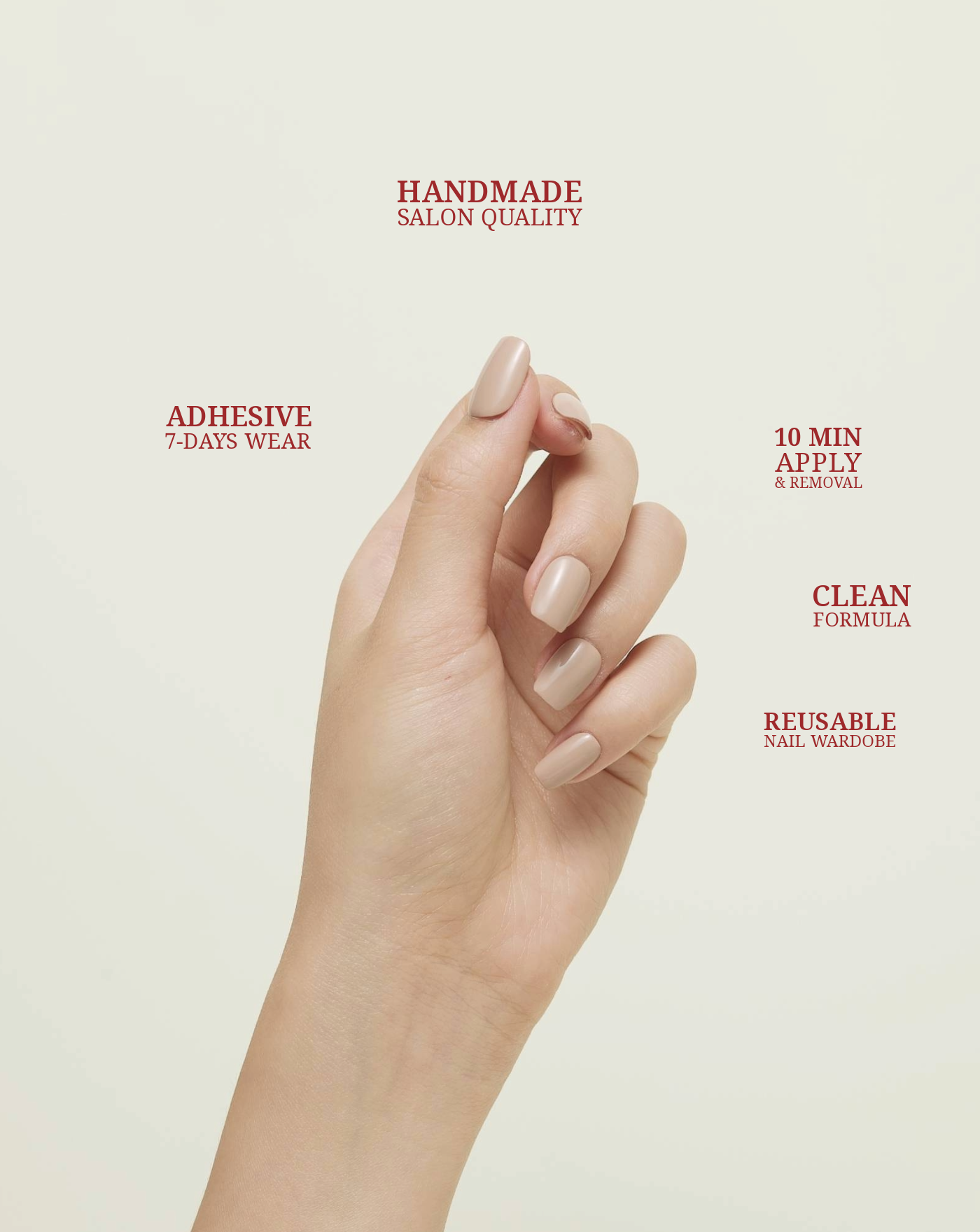 Stay Neutral single-colour press-on nails — warm beige nude, square shape | Ochic