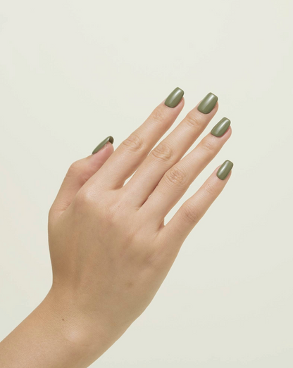 Take Your Time single-colour press-on nails — soft moss green, square shape | Ochic