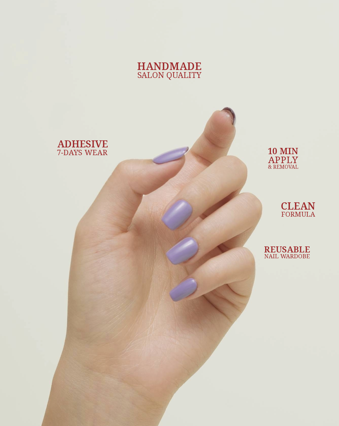 Think Big single-colour press-on nails — warm coral violet, square shape | Ochic