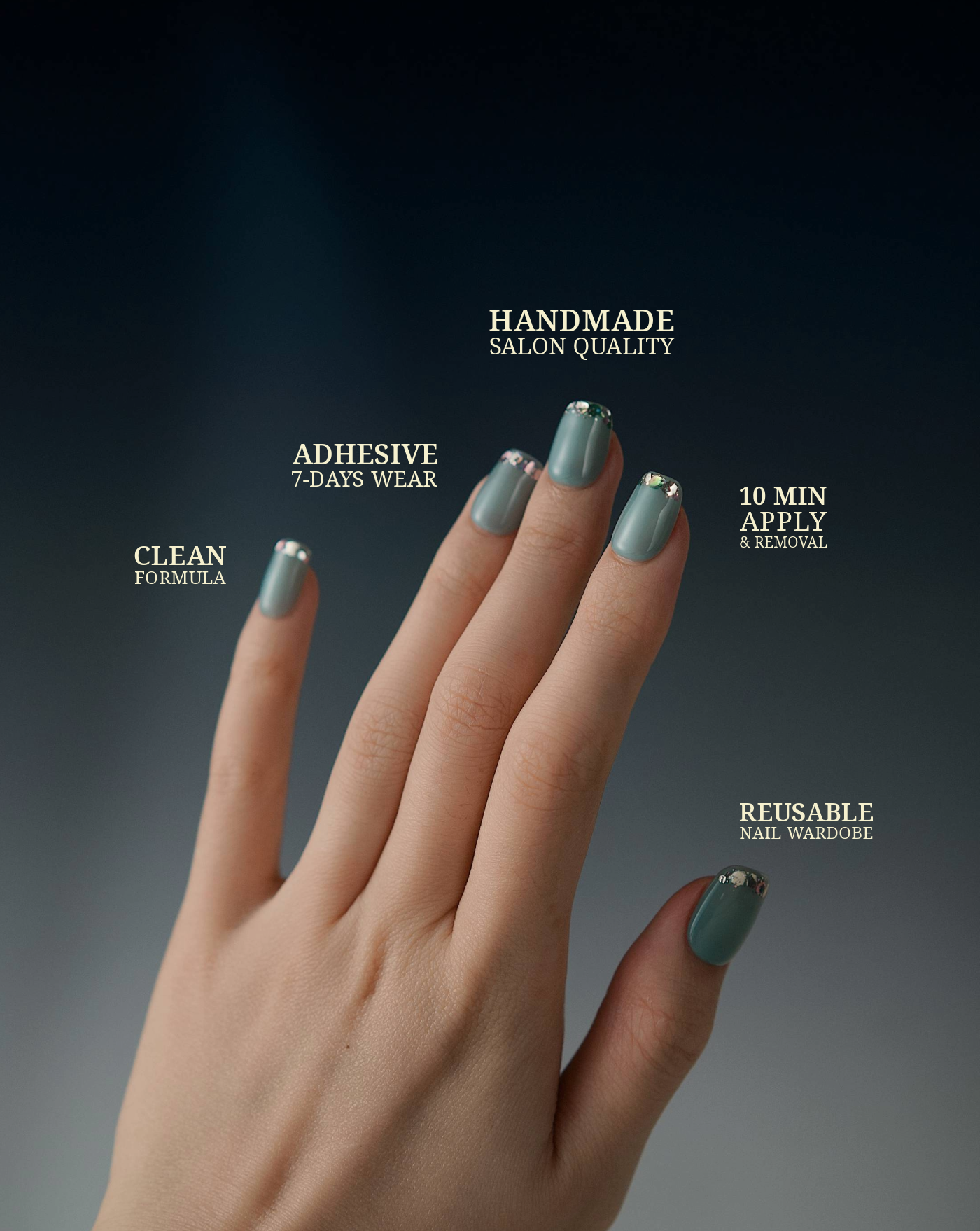 Turquoise Blue glitter press-on nails — Tiffany blue with silver French tip | Ochic