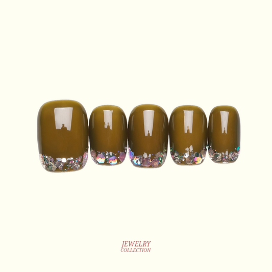 Yellow Tourmaline glitter press-on nails — warm gold gem shimmer, square | Ochic